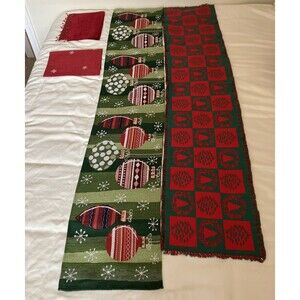 Christmas Tabletop Linens Lot Runners Napkins Holiday Winter